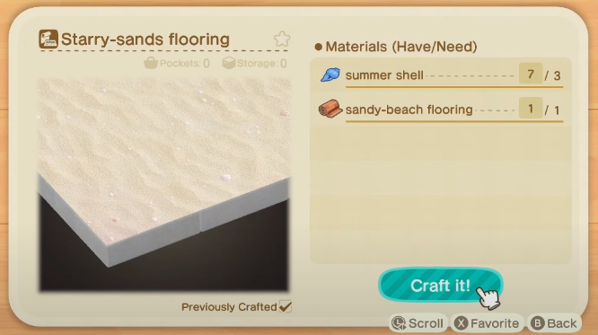 Plancher de sable étoilé - Animal Crossing New Horizons Summer Shell Recipes