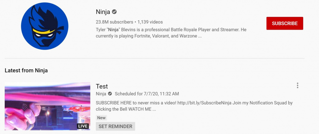 Ninja passe au flux de test supprimé de YouTube Ninja YouTube