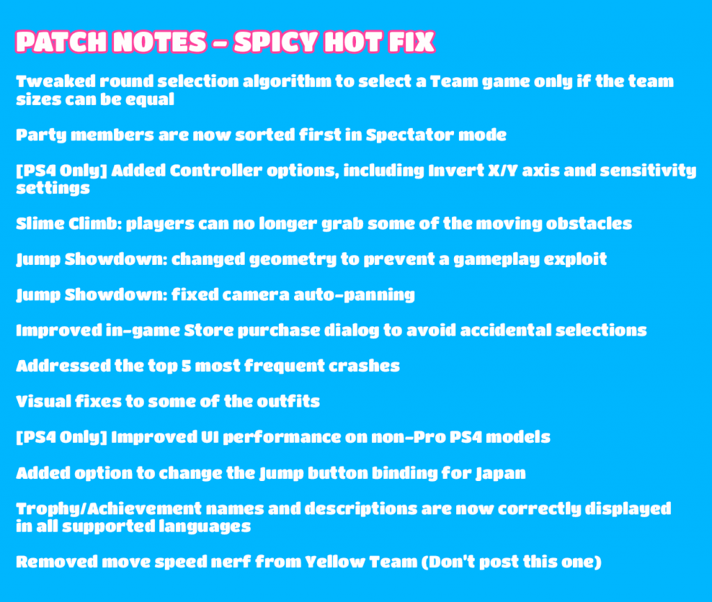 Mise à jour des notes de mise à jour de Spicy Hot Fall Guys
