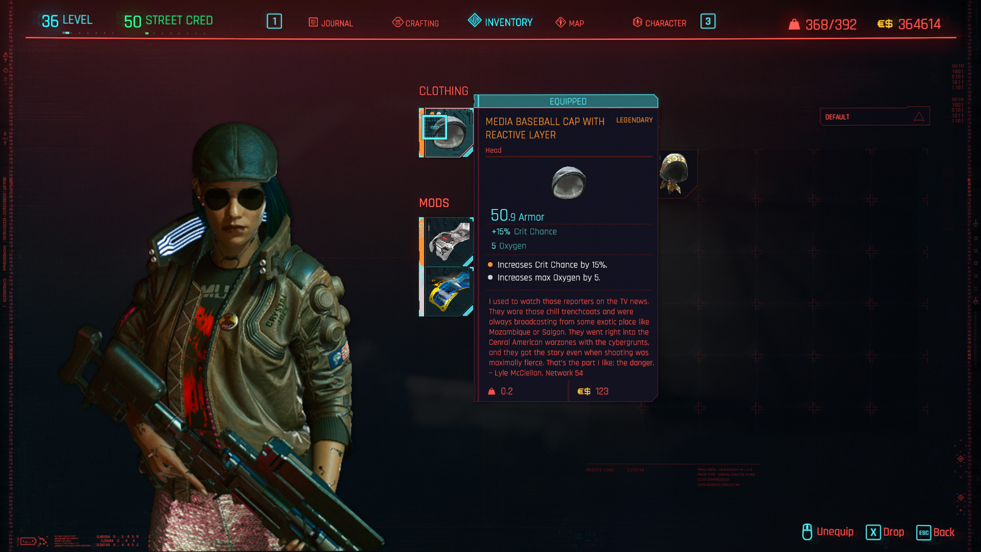 Tous les vêtements légendaires et emblématiques de Cyberpunk 2077 - Casquette de baseball multimédia avec couche réactive