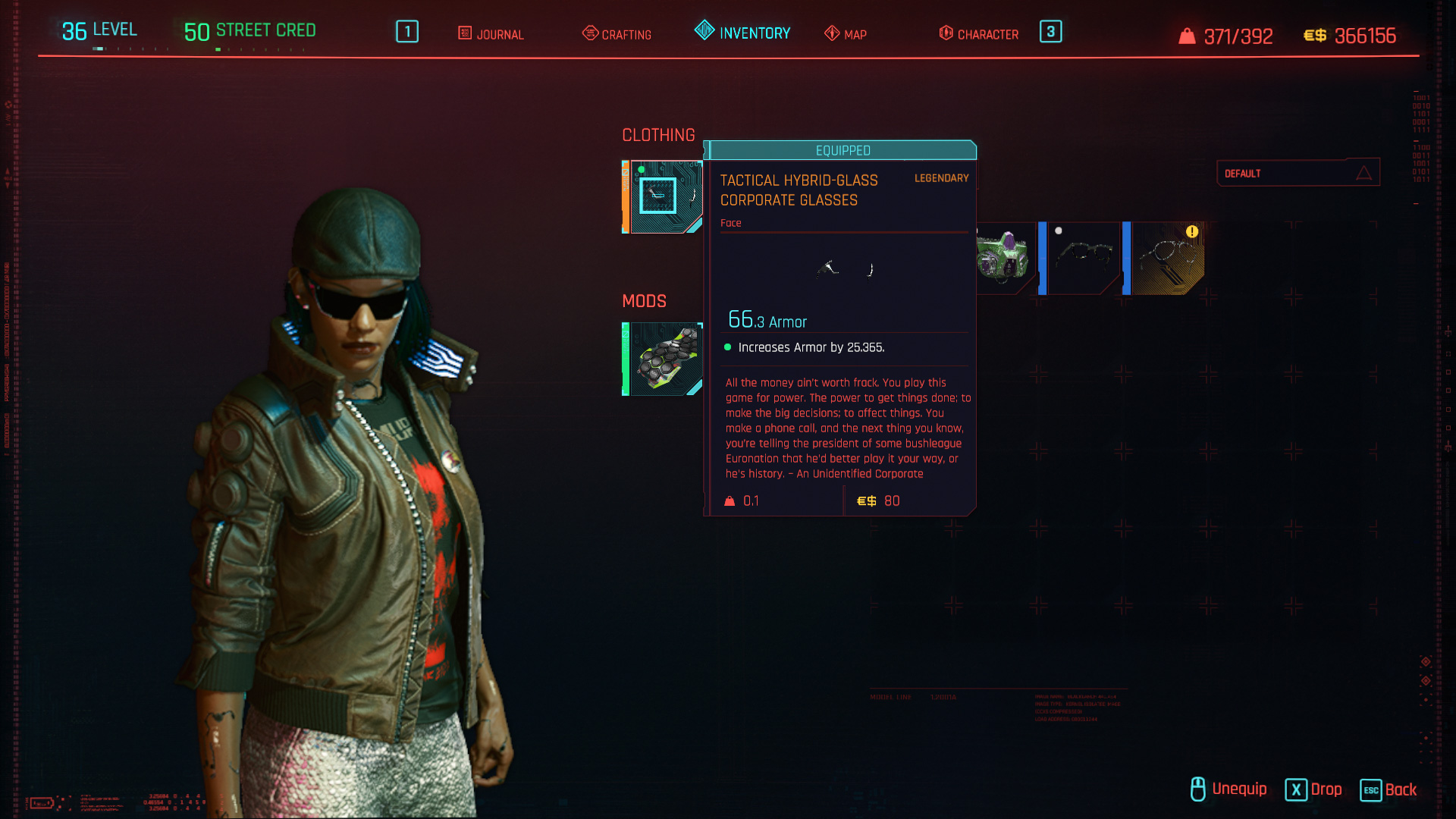 Tous les vêtements légendaires et emblématiques de Cyberpunk 2077 - Lunettes d'entreprise tactiques en verre hybride