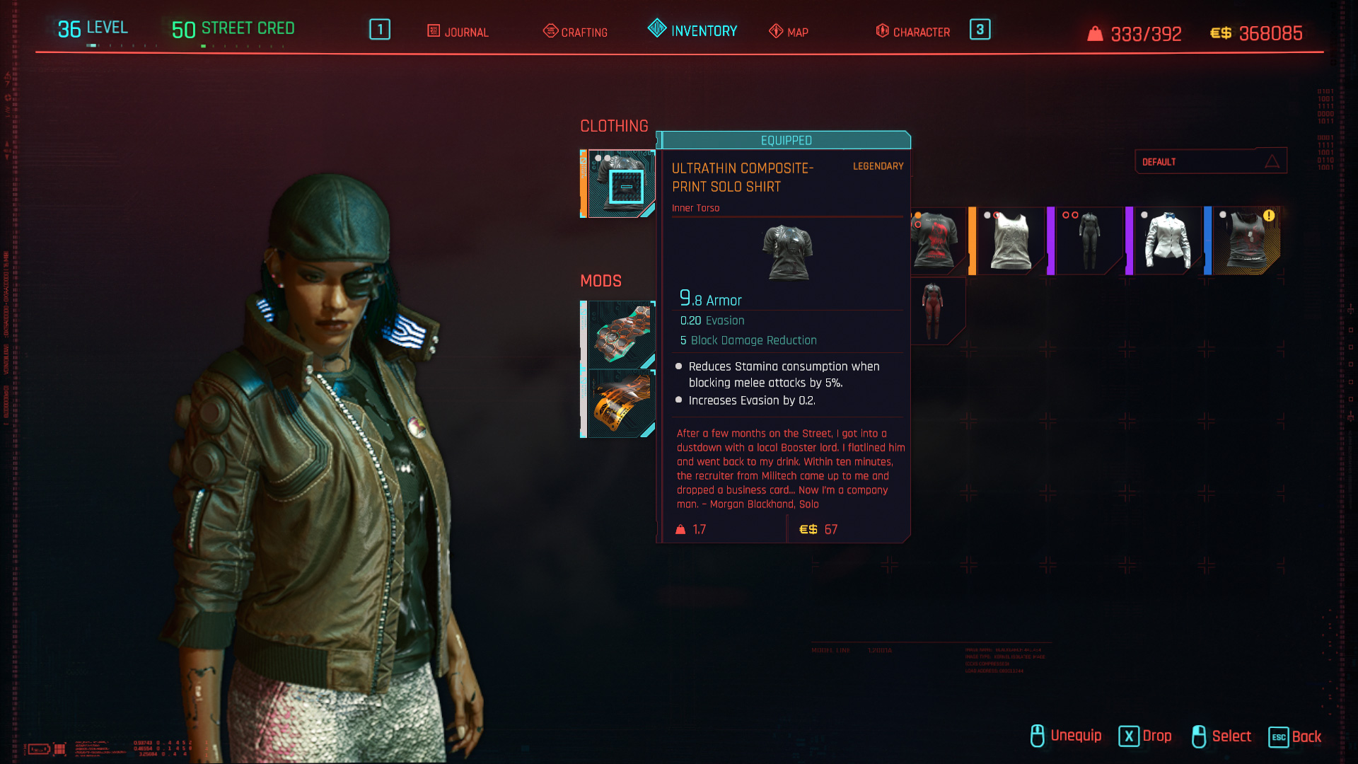 Tous les vêtements légendaires et emblématiques de Cyberpunk 2077 - Chemise solo ultra-mince à imprimé composite