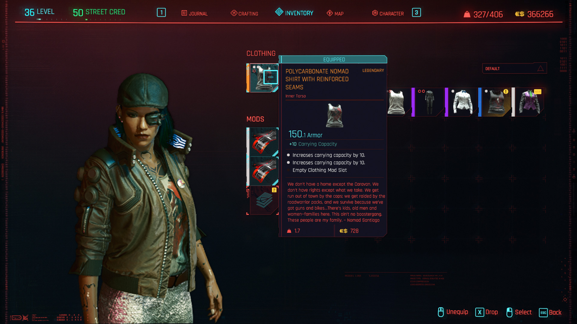 Tous les vêtements légendaires et emblématiques de Cyberpunk 2077 - Chemise nomade en polycarbonate avec coutures renforcées