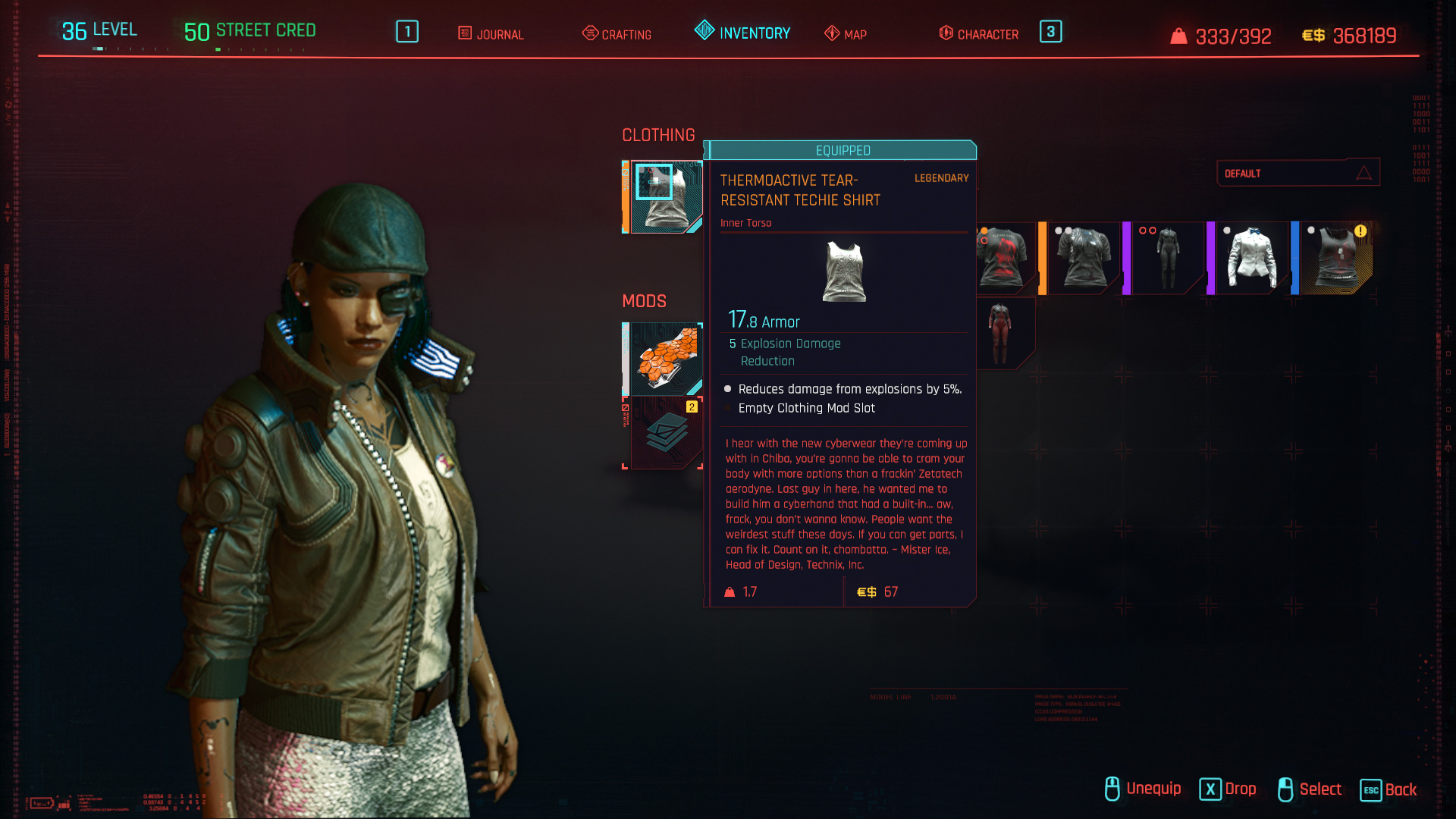 Tous les vêtements légendaires et emblématiques de Cyberpunk 2077 - Chemise techno thermoactive résistante aux déchirures