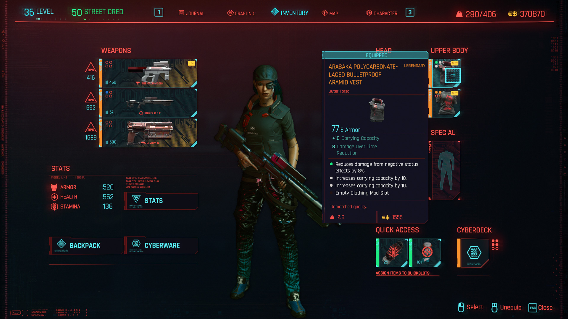 Tous les vêtements légendaires et emblématiques de Cyberpunk 2077 - Gilet pare-balles en aramide à lacets en polycarbonate Arasaka