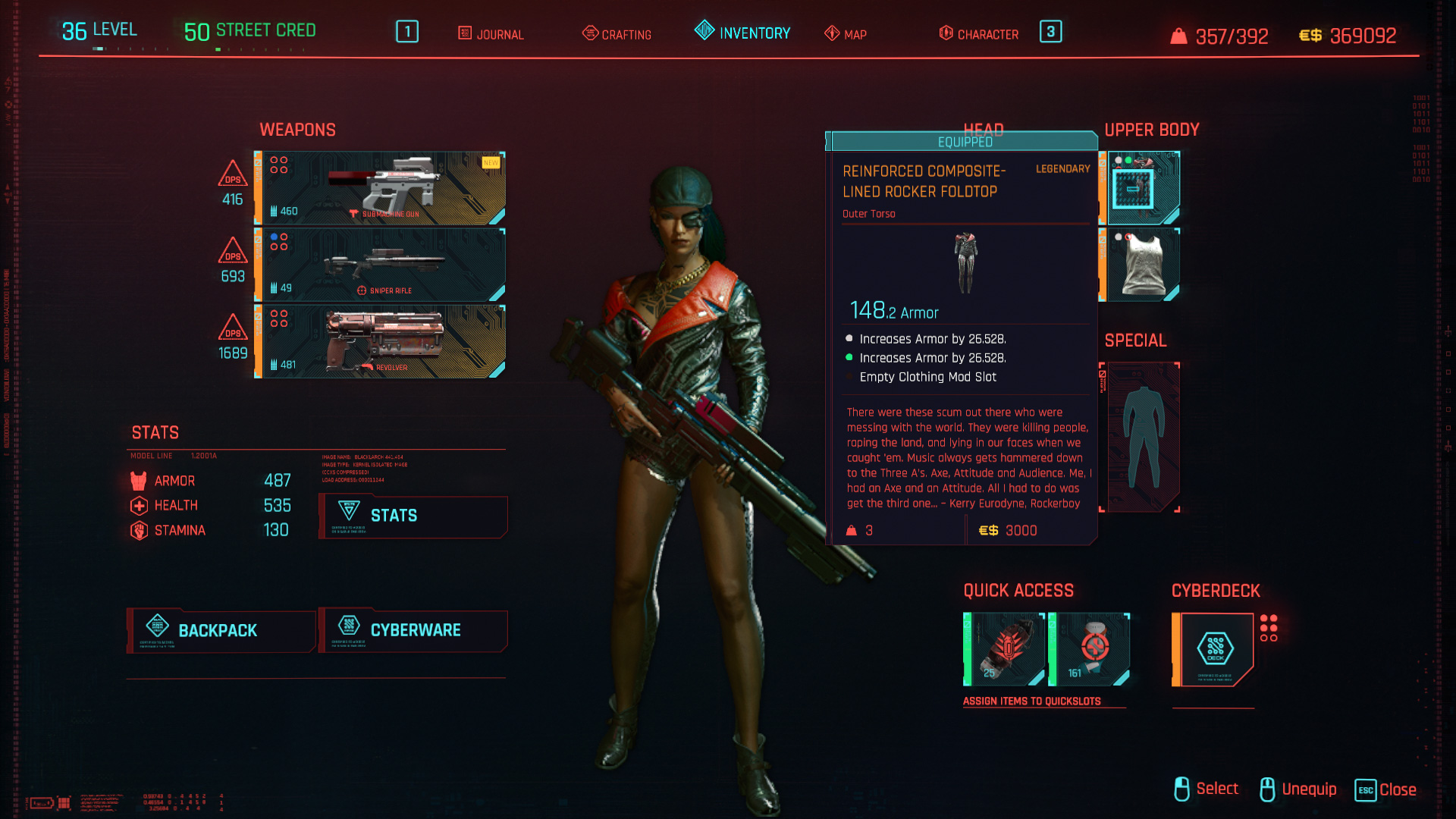 Tous les vêtements légendaires et emblématiques dans Cyberpunk 2077 - Pliable à bascule doublé en composite renforcé