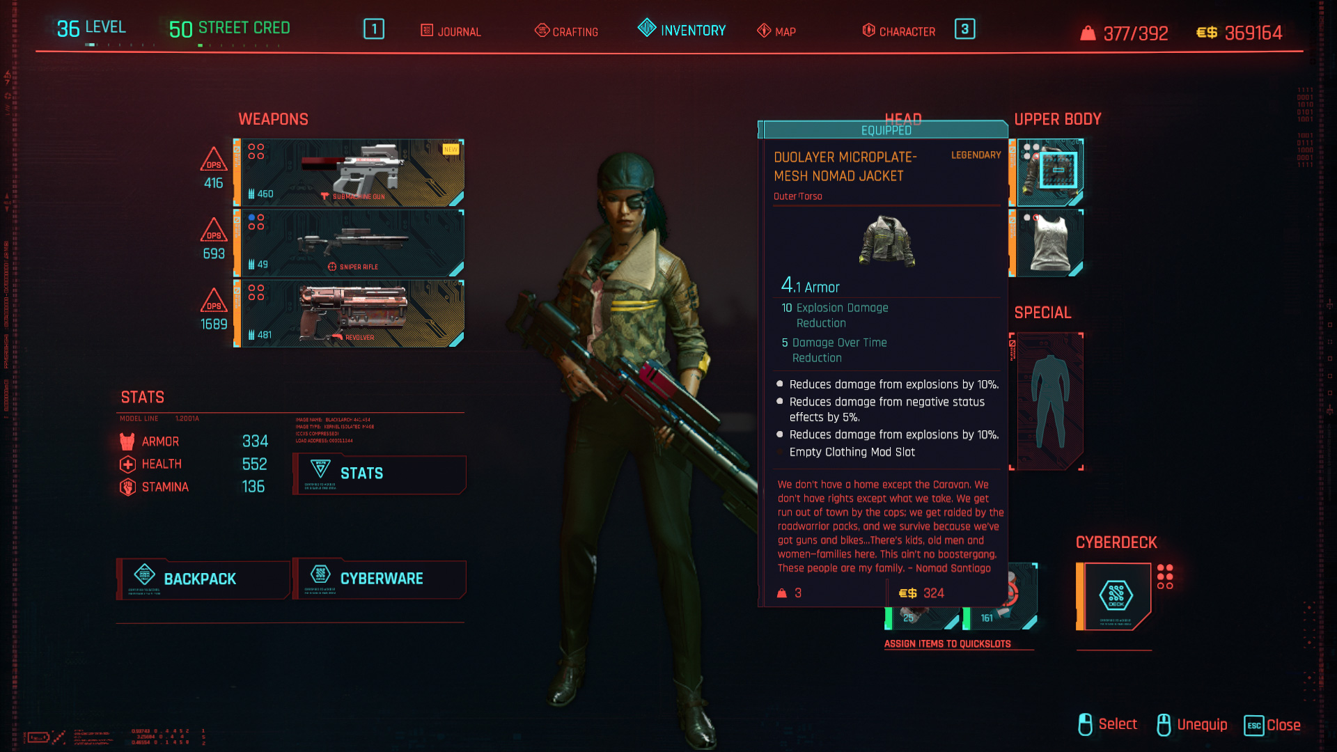 Tous les vêtements légendaires et emblématiques de Cyberpunk 2077 - Veste Nomade Microplate Mesh Duolayer