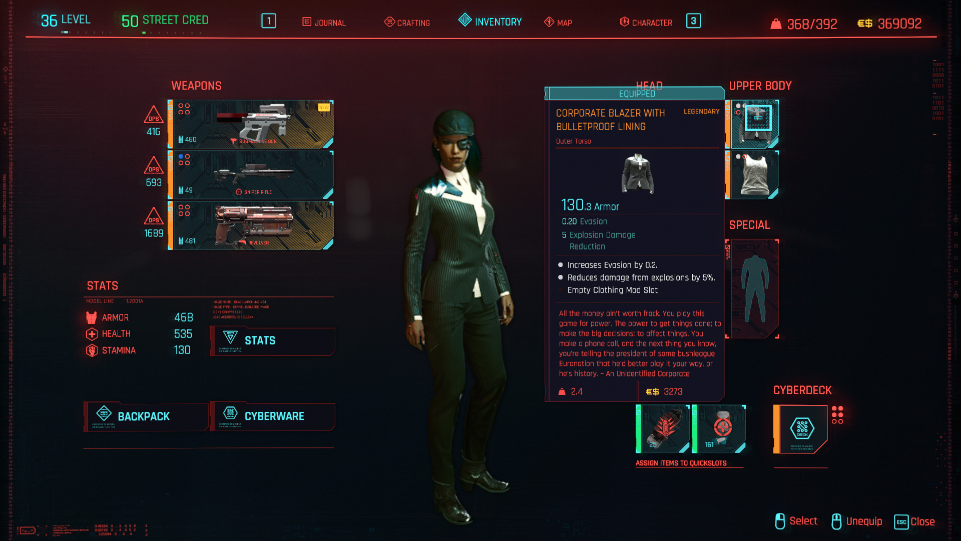 Tous les vêtements légendaires et emblématiques de Cyberpunk 2077 - Blazer d'entreprise avec doublure pare-balles