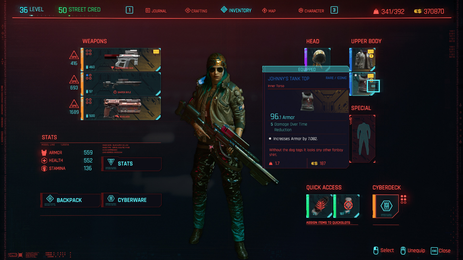Tous les vêtements légendaires et emblématiques de Cyberpunk 2077 - Johnny's Tank Top