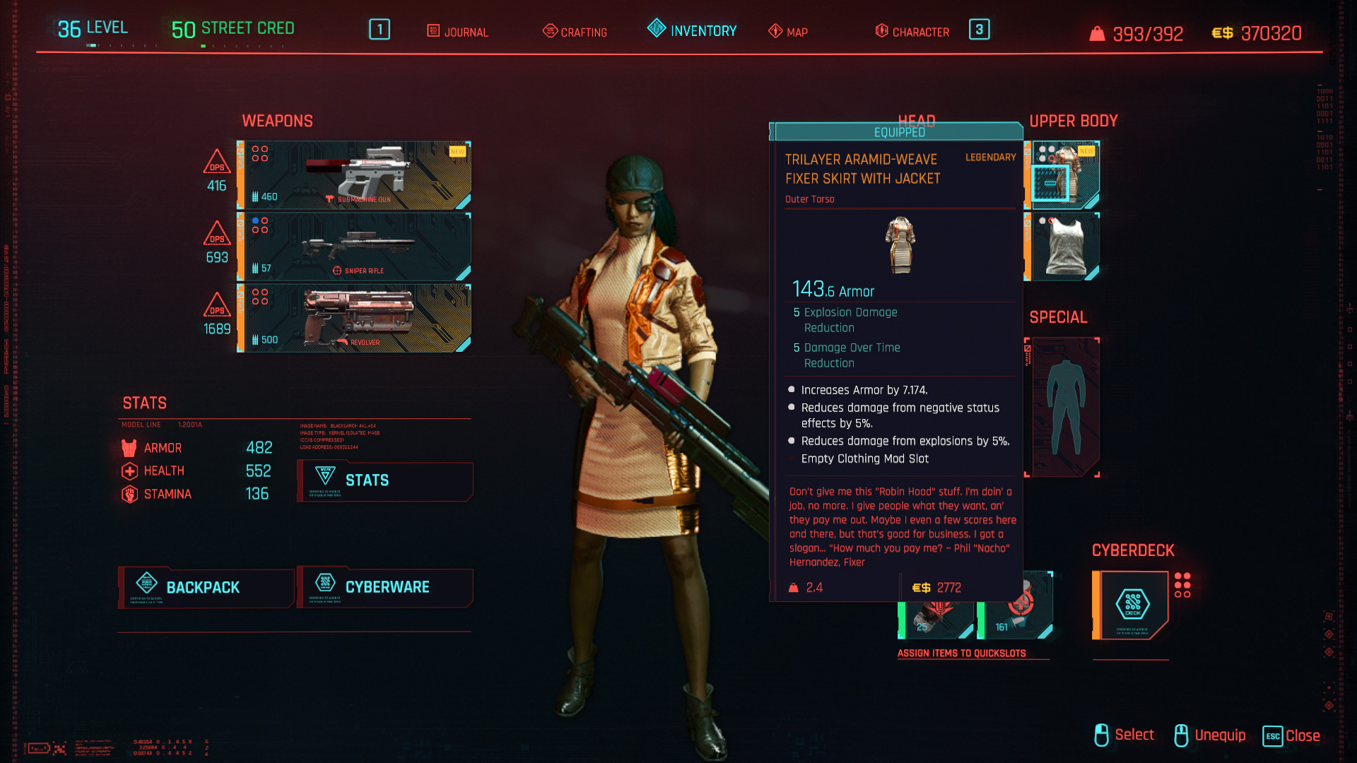 Tous les vêtements légendaires et emblématiques de Cyberpunk 2077 - Manteau de fixation tricouche à armure aramide