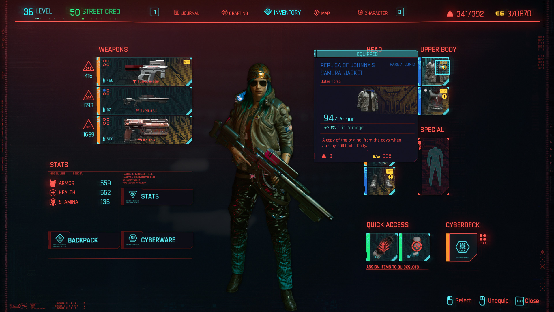 Tous les vêtements légendaires et emblématiques dans Cyberpunk 2077 - Réplique de la veste Samurai de Johnny
