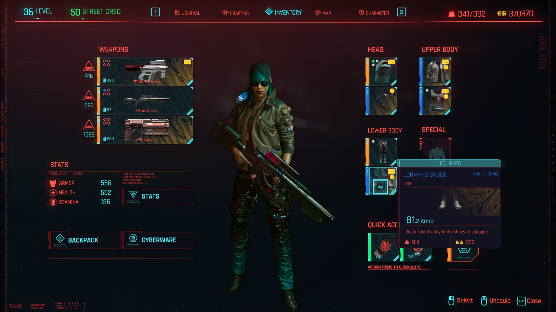 Tous les vêtements légendaires et emblématiques de Cyberpunk 2077 - Johnny's Shoes