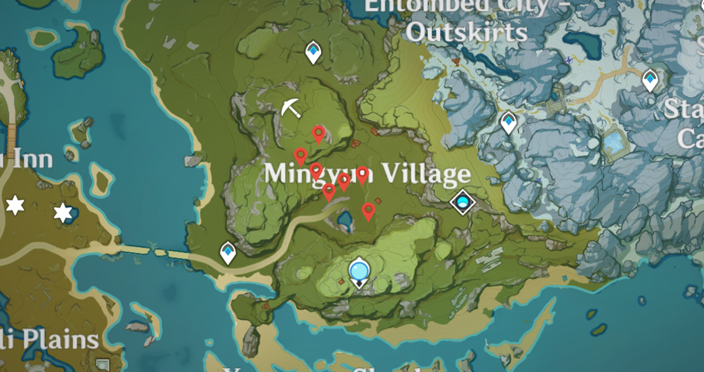 Genshin Impact Lost Riches Treasure Area 7 emplacements dans le village de Mingyun