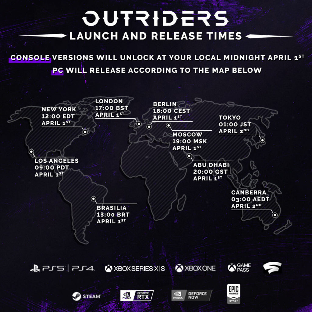 Date de sortie et heures de lancement des Outriders par région
