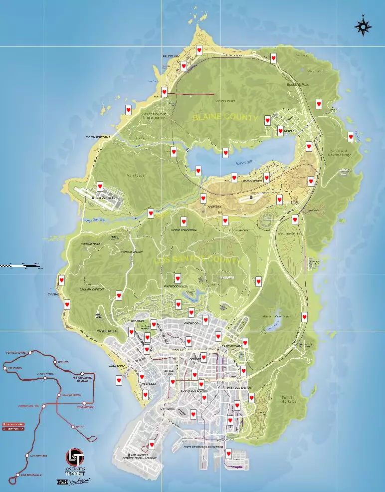Carte des emplacements des cartes à jouer en ligne GTA