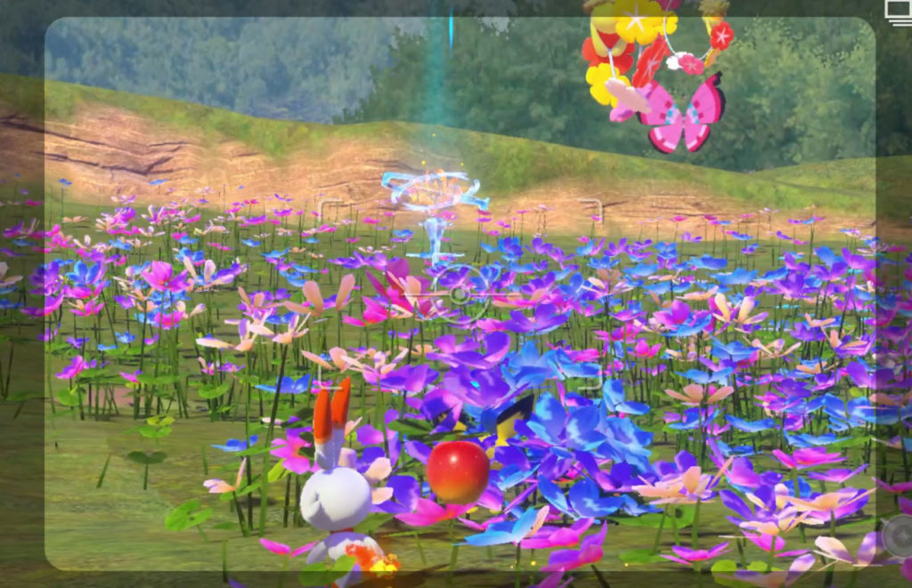Lancez un Fluffruit à Pichu dans les champs fleuris - Nouveau Pokemon Snap