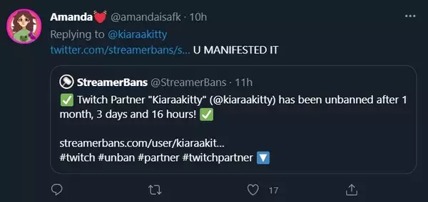 Interdiction du partenaire de streamer Twitch IRL non interdit de Kiaarakitty
