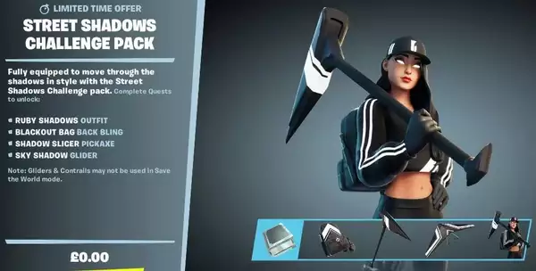 Fortnite Street Shadows Challenge Pack gratuit comment débloquer le skin Ruby Shadows