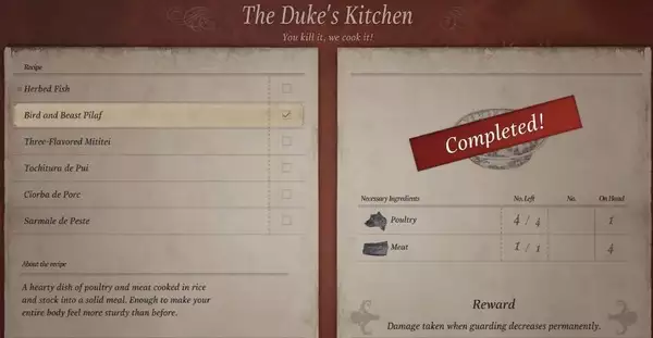 Recettes de cuisine du duc de Resident Evil Village Effets des ingrédients de cuisine