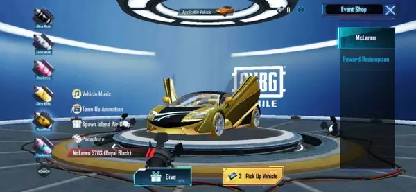 PUBG Mobile x mclaren collab mclaren drift event toutes les récompenses comment obtenir tous les skins