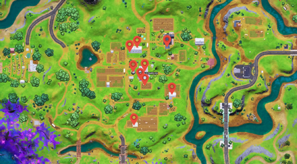 Emplacements des coffres Fortnite dans la carte du complexe Corny