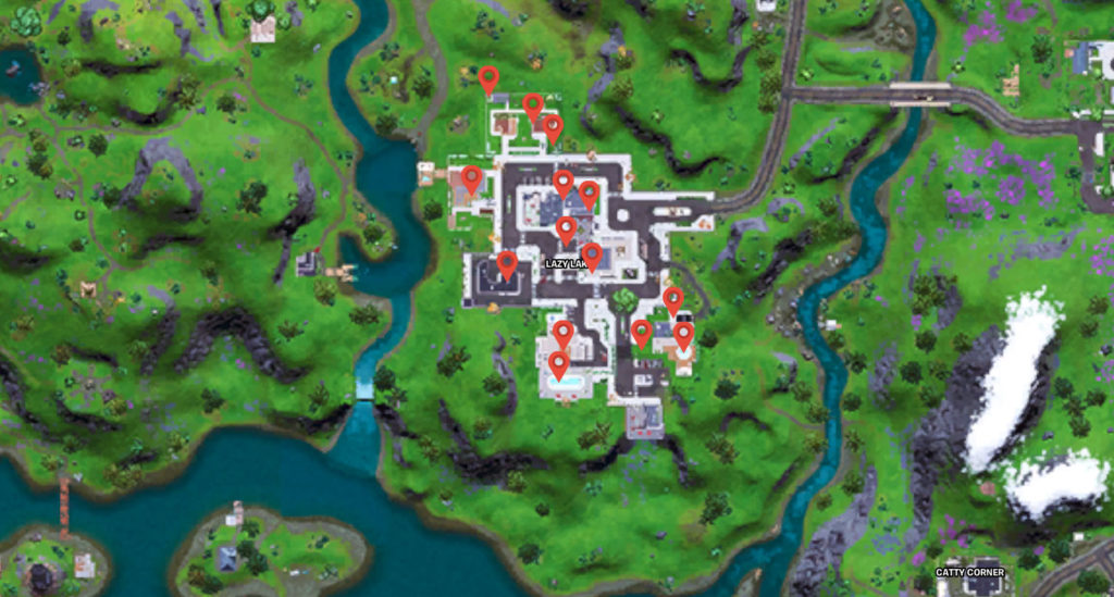 Emplacements des coffres fortnites sur la carte de Lazy Lake