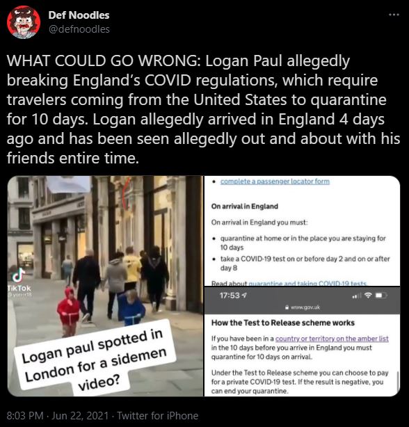 def nouilles twitter tweet logan paul à londres covid règlements ksi