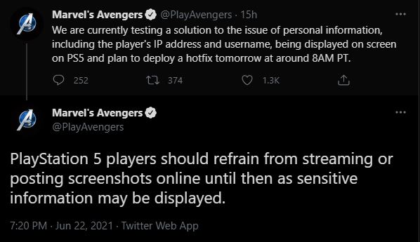 twitter post marvel avengers bug