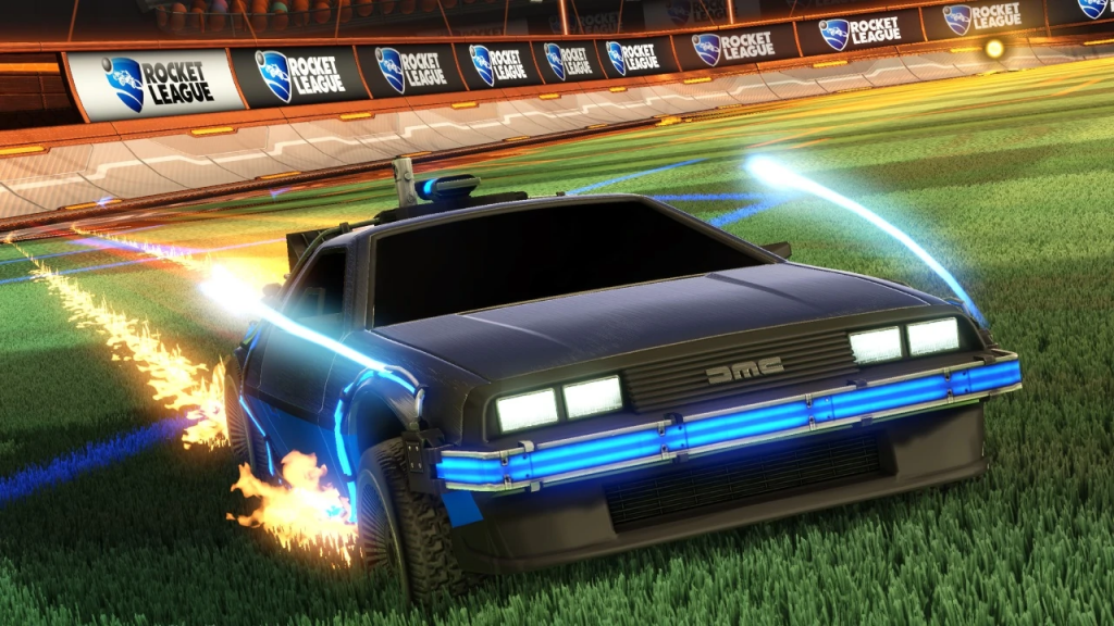 ligue de fusée, rlcs, retour vers le futur, delorean, machine à remonter le temps, marty mcfly, dlc, paquet, laissez-passer, magasin darticles, coût, prix, crédits, articles, contenus, liste, durée, date, libération, temps