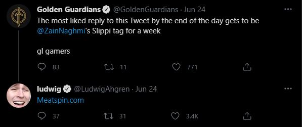 ludwig reponse golden Guardians tweet zain ssbu nsfw meme game tag