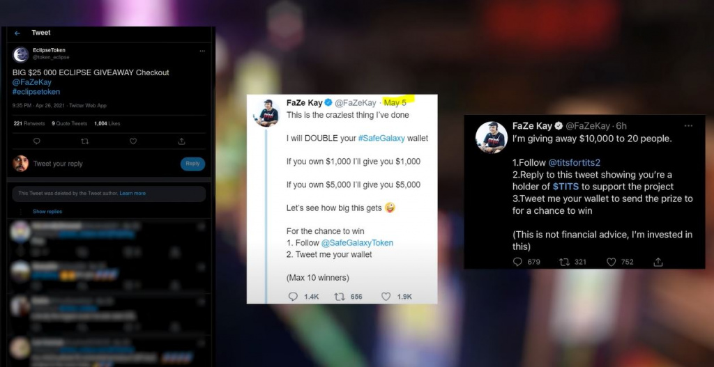 faze kay eclipsetoken safegalaxy titscoin escroqueries crypto cadeau
