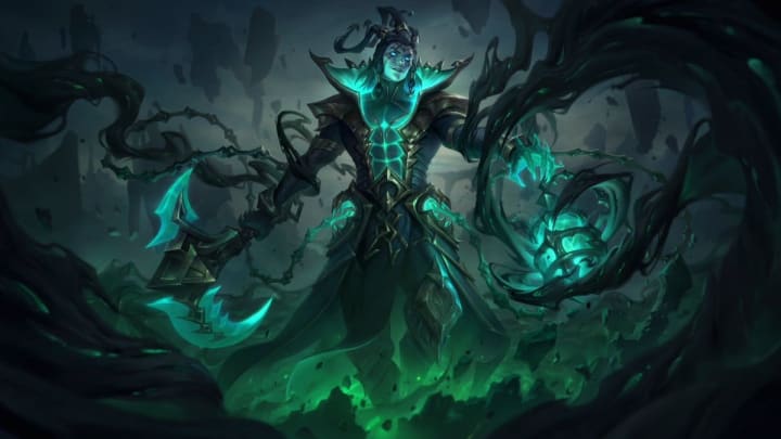 Splashart d'Akshan Thresh de la Faille sauvage