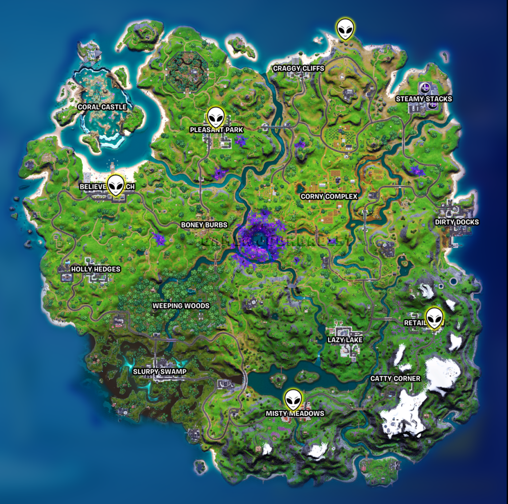 Emplacements des artefacts extraterrestres Fortnite pour la carte de la semaine 5 