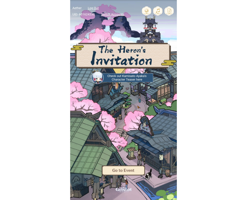 Interface Genshin Impact L'Invitation du Héron