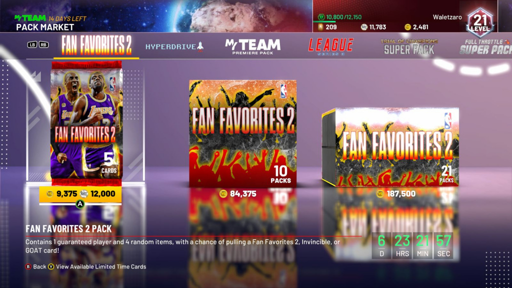 Marché des packs de 2 favoris des fans de NBA 2K21