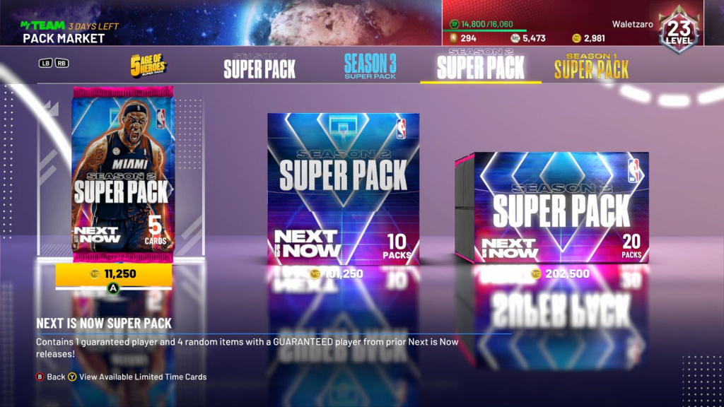NBA 2K21 Next est désormais le marché des super packs