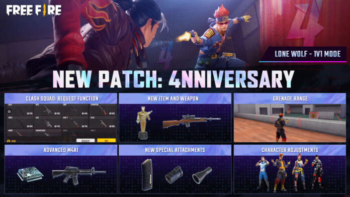 Free Fire OB29 4nniversary patch notes New characters, pets, mode weapons