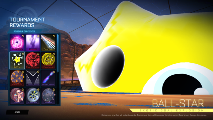 rocket league, season 4, tournament rewards, tournament cups, credits, series, items