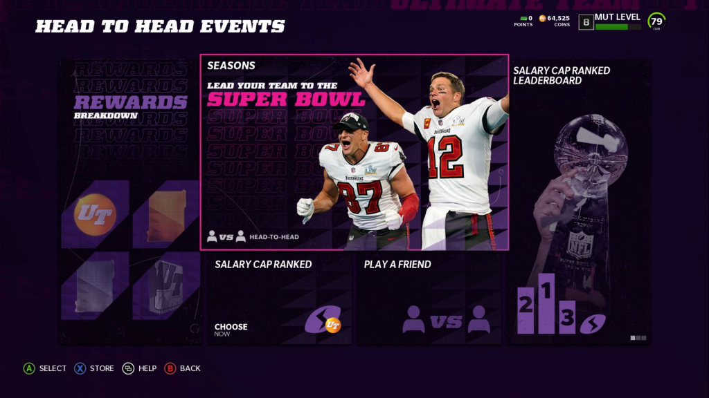 Menu principal de Madden 22 H2H Saisons