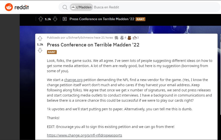 Reddit Rant à propos de Madden 22