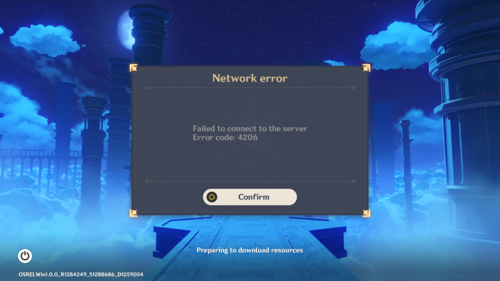 Code d'erreur Genshin Impact 4206