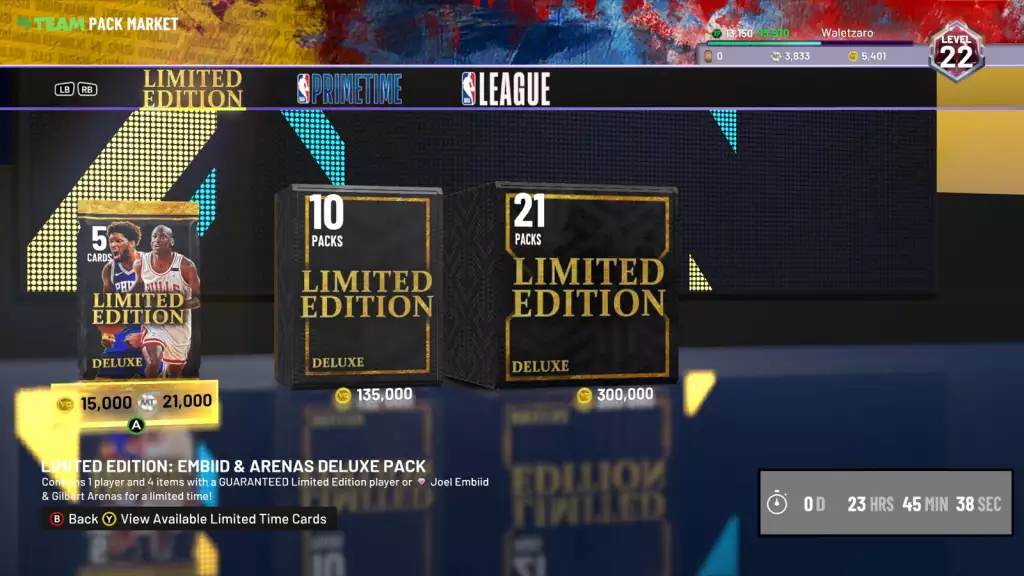 Marché des packs en édition limitée NBA 2K22 