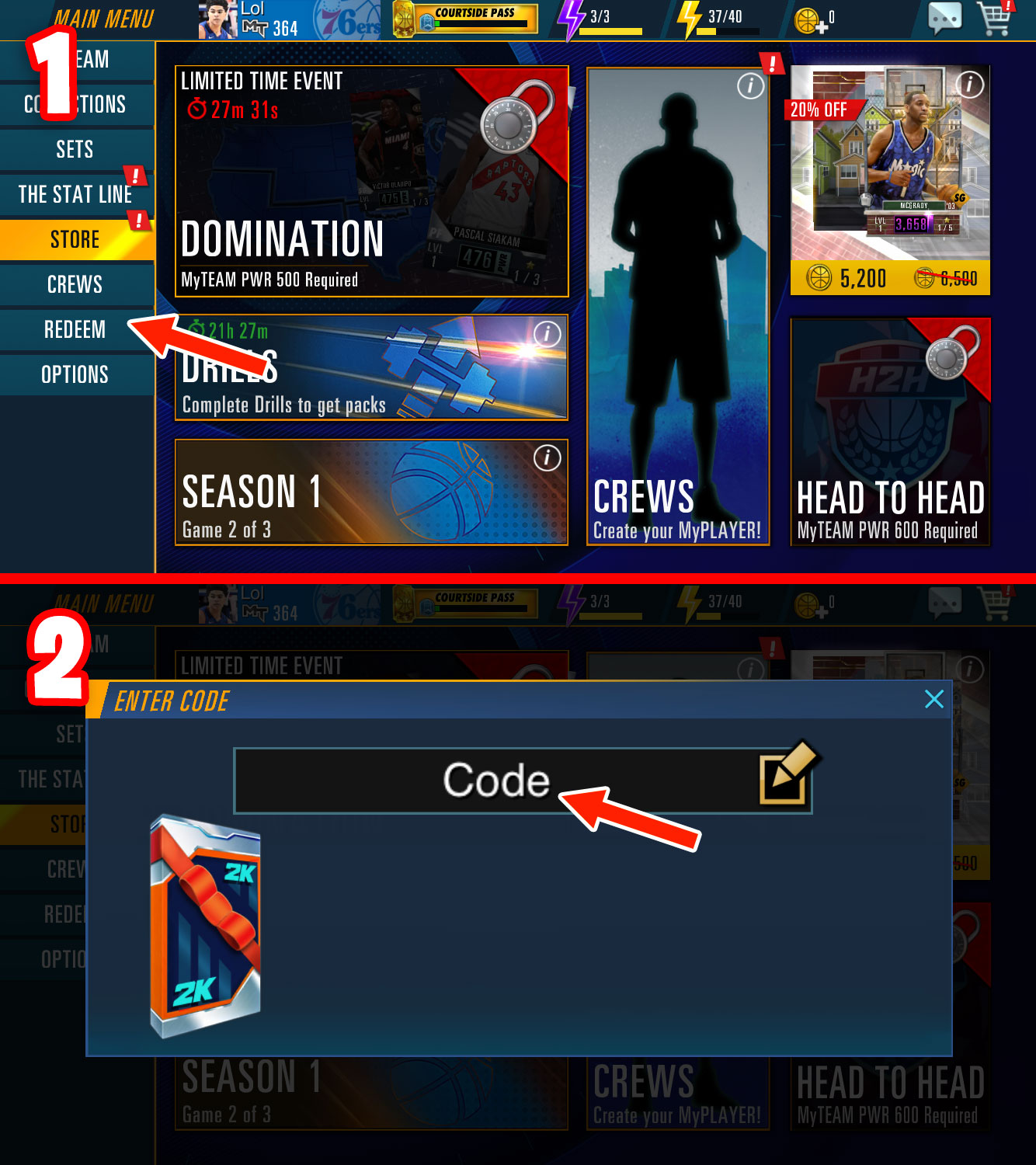 Utiliser les codes NBA 2K Mobile