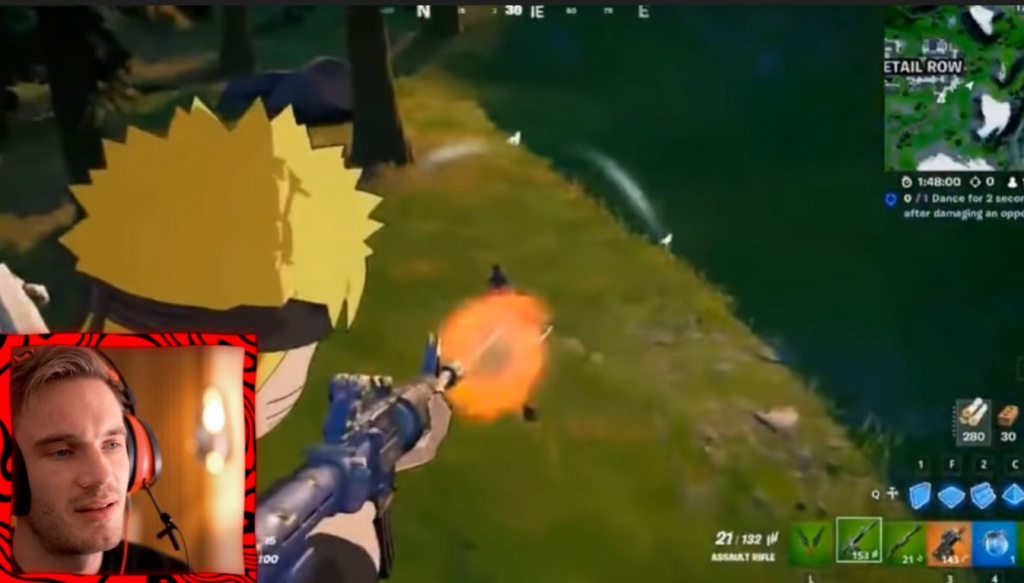 pewdiepie réaction malheureuse fortnite naruto shippuden collab crossover