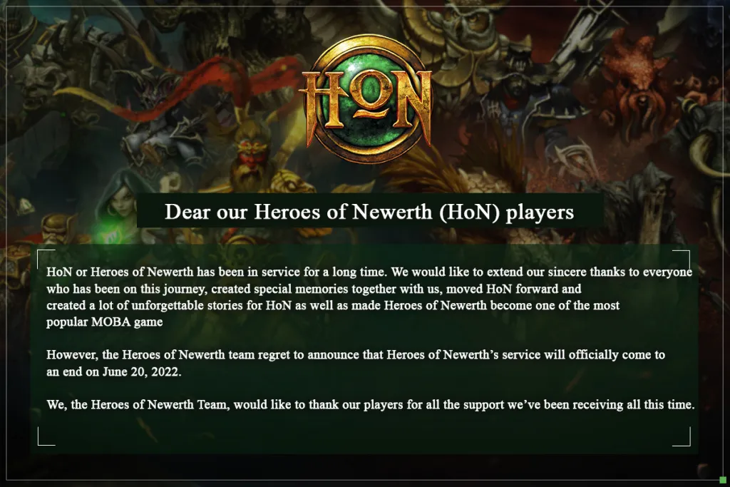 Fermeture des serveurs de Heroes of Newerth en 2022