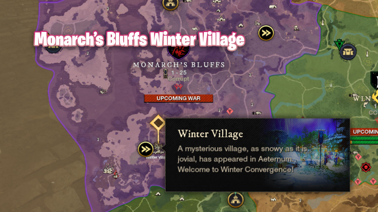 Tous les emplacements des villages d'hiver dans le Nouveau Monde - Monarch's Bluffs