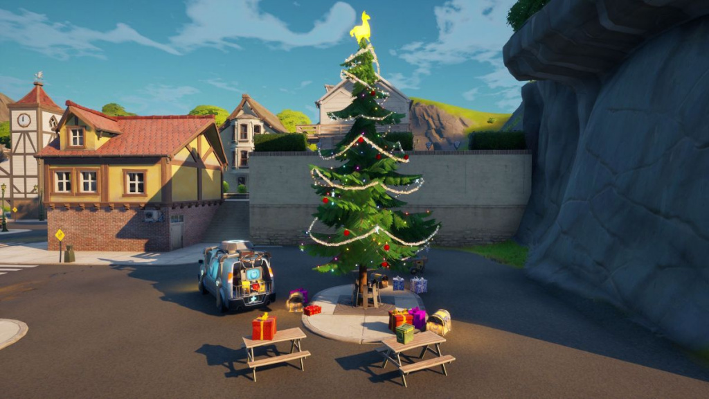 Arbre de vacances Fortnite et coffre au trésor Chapitre 3