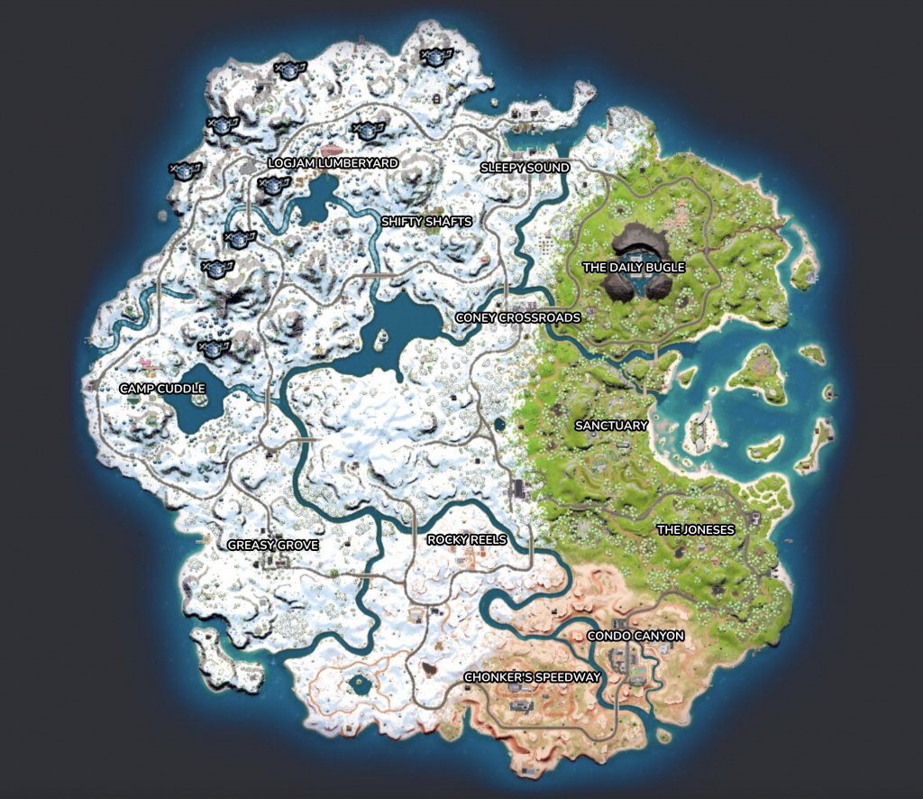 Emplacements de la carte des sismomètres Fortnite