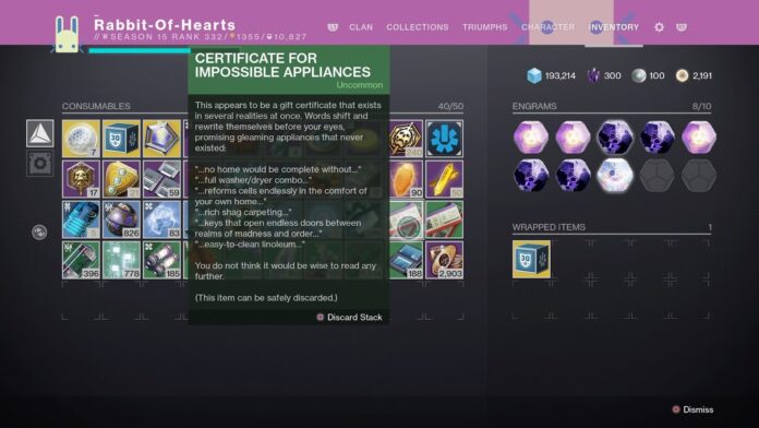What Do Certificates for Impossible Appliances Do in Destiny 2?