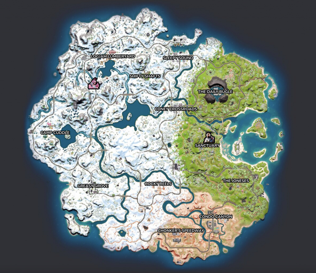 Carte du chapitre 3 des emplacements Fortnite Shield Keg